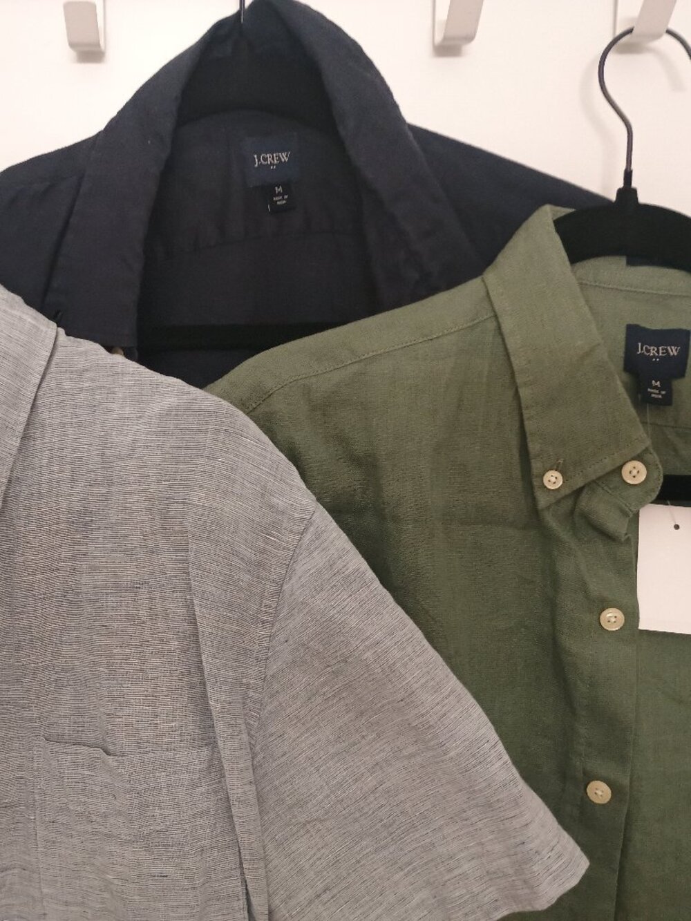 Lot of 3 short sleeve linen J Crew button down shirts in blue, green slim medium